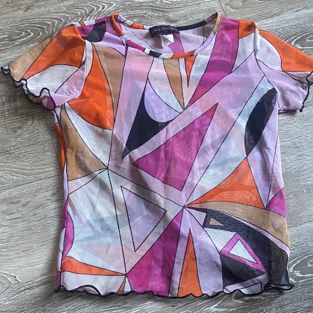 Custo Barcelona Multicolor Abstract Short Sleeve Top
